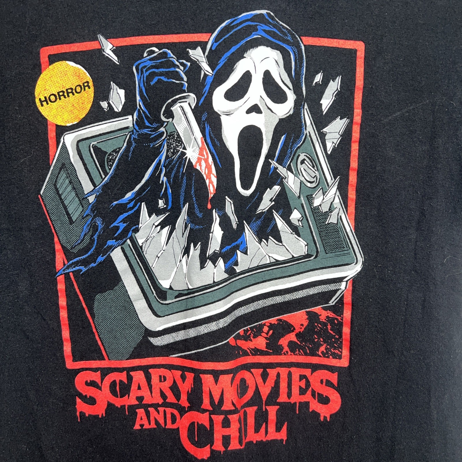Scary Movies and Chill Horror Shirt Black Sz L Ghost Face Scream Slasher Killer gallery