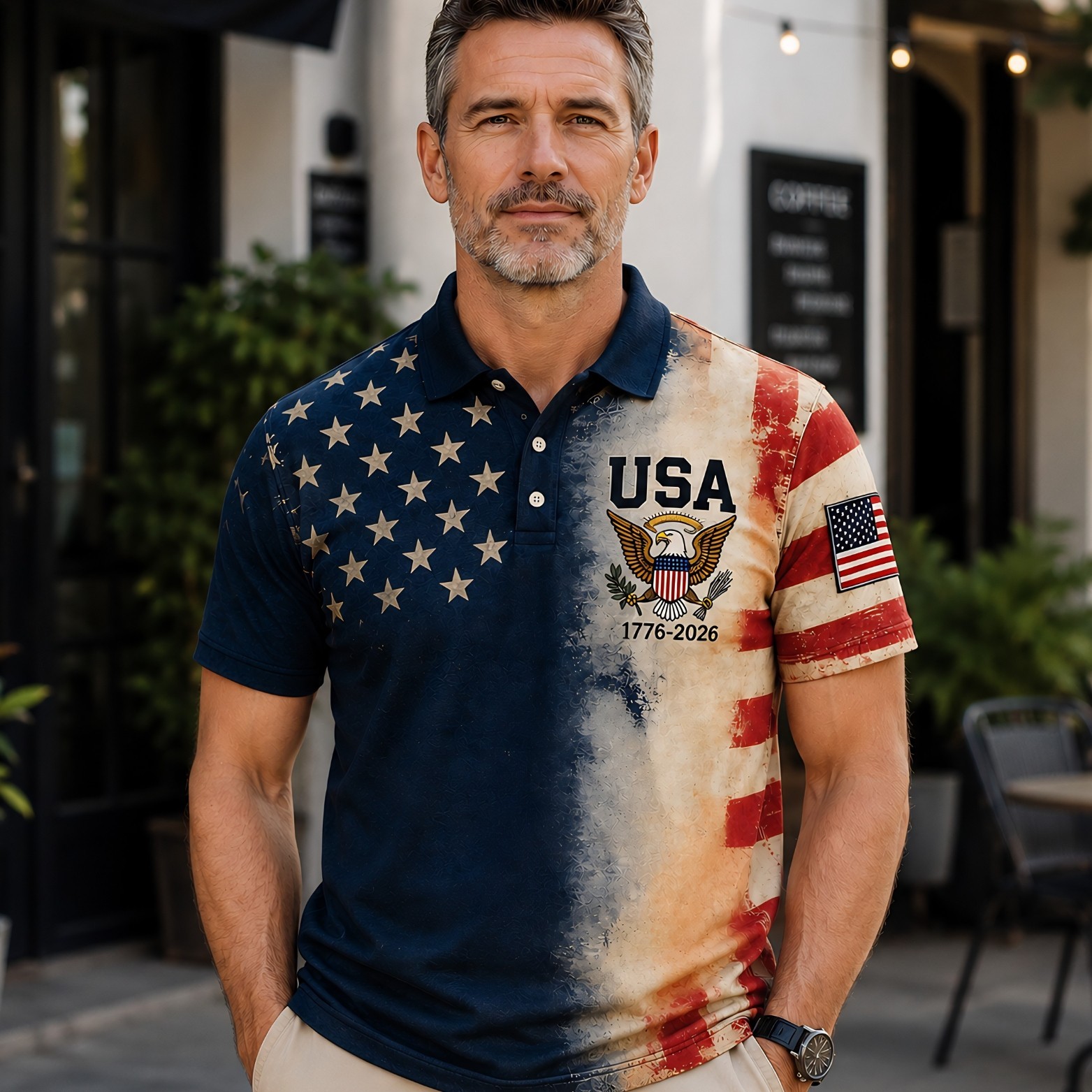 Vintage USA Polo Shirt, America 250th Anniversary 1776-2026 Distressed F (S-5XL) gallery