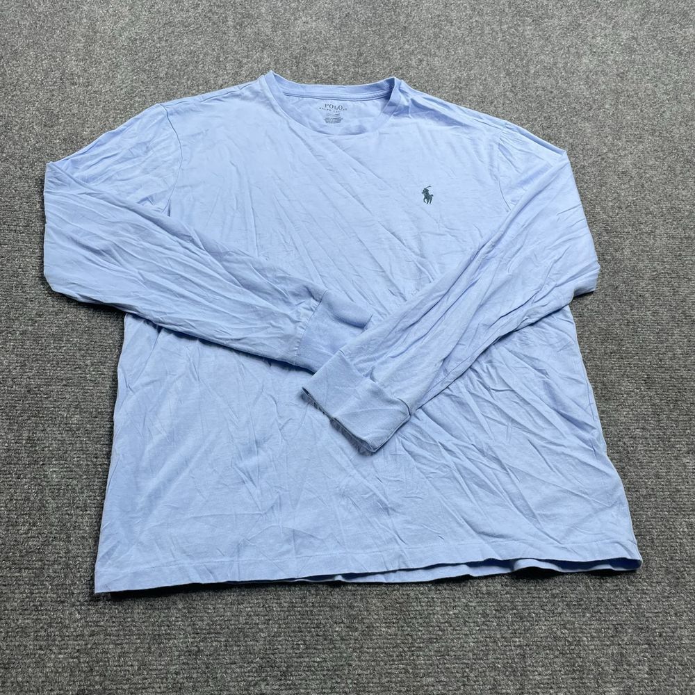 Men's Sky Blue Crew Neck Ribbed Cuff Full Sleeve Casual Cotton T-Shirt Size M gallery