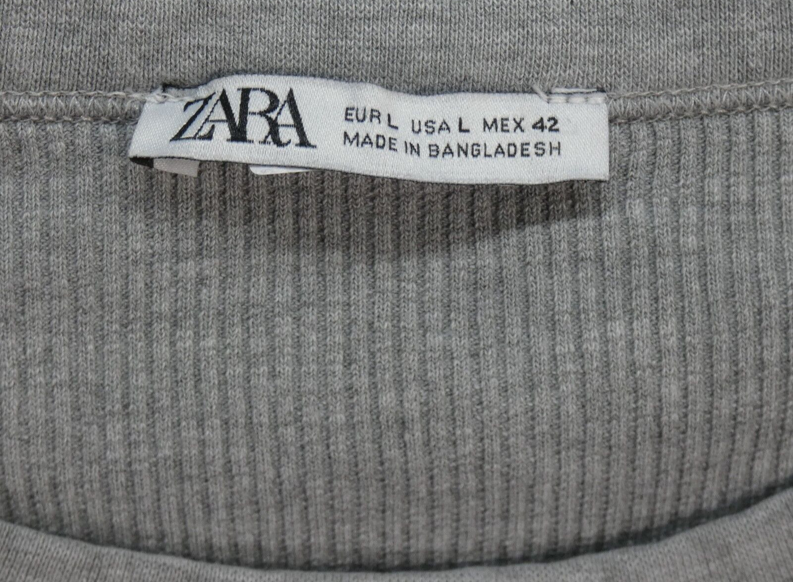 ZARA Mens Grey T Shirt Ribbed Cotton Short Sleeve Minimalist Everyday Casual L gallery
