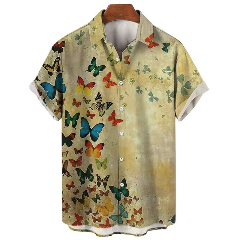 Mens Button Down Abstract Butterfly Colorful Hawaiian Top Novelty Summer Shirt gallery