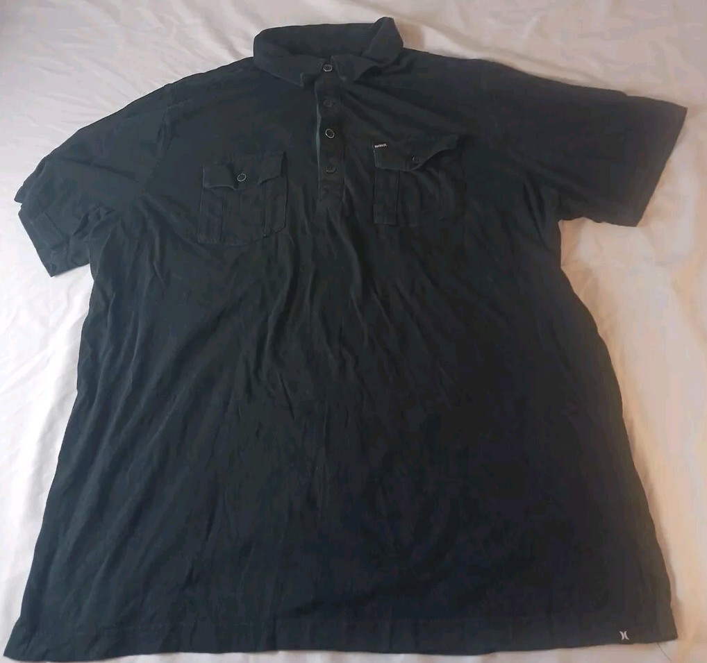Hurley Buckle Shirt Men’s XL Collar Pocket Black Short Sleeve Shirt