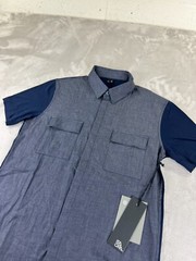 ISAORA Chambray BUTTON DOWN SHIRT SMALL Knit Back Blue Made in USA NEW w/ tags!!