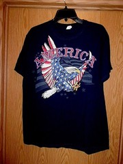 AMERICA n Red White Blue Pissed off Eagle black graphic L t shirt