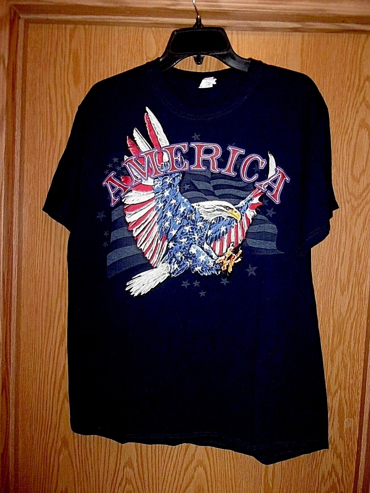 AMERICA n Red White Blue Pissed off Eagle black graphic L t shirt gallery