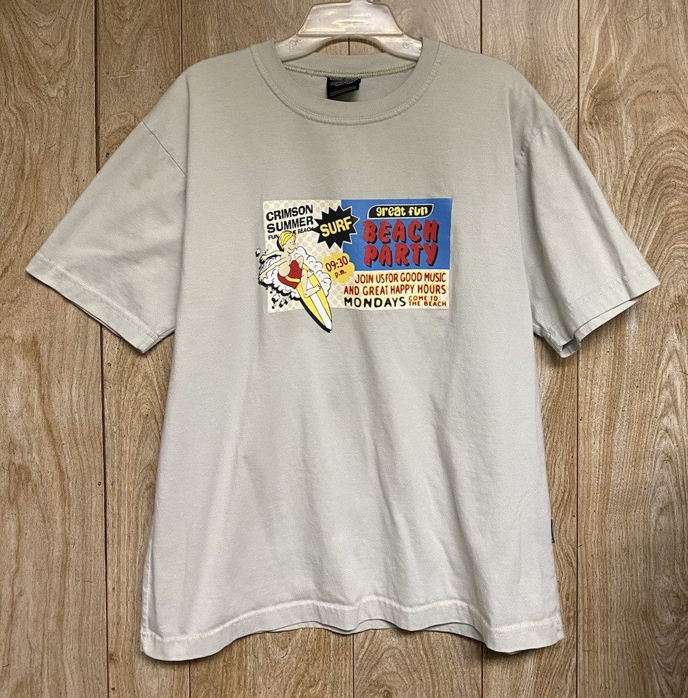 Crimson Surfing Men’s Gray Double-Sided Graphic Logo Surf Beach Crew Neck Tee L