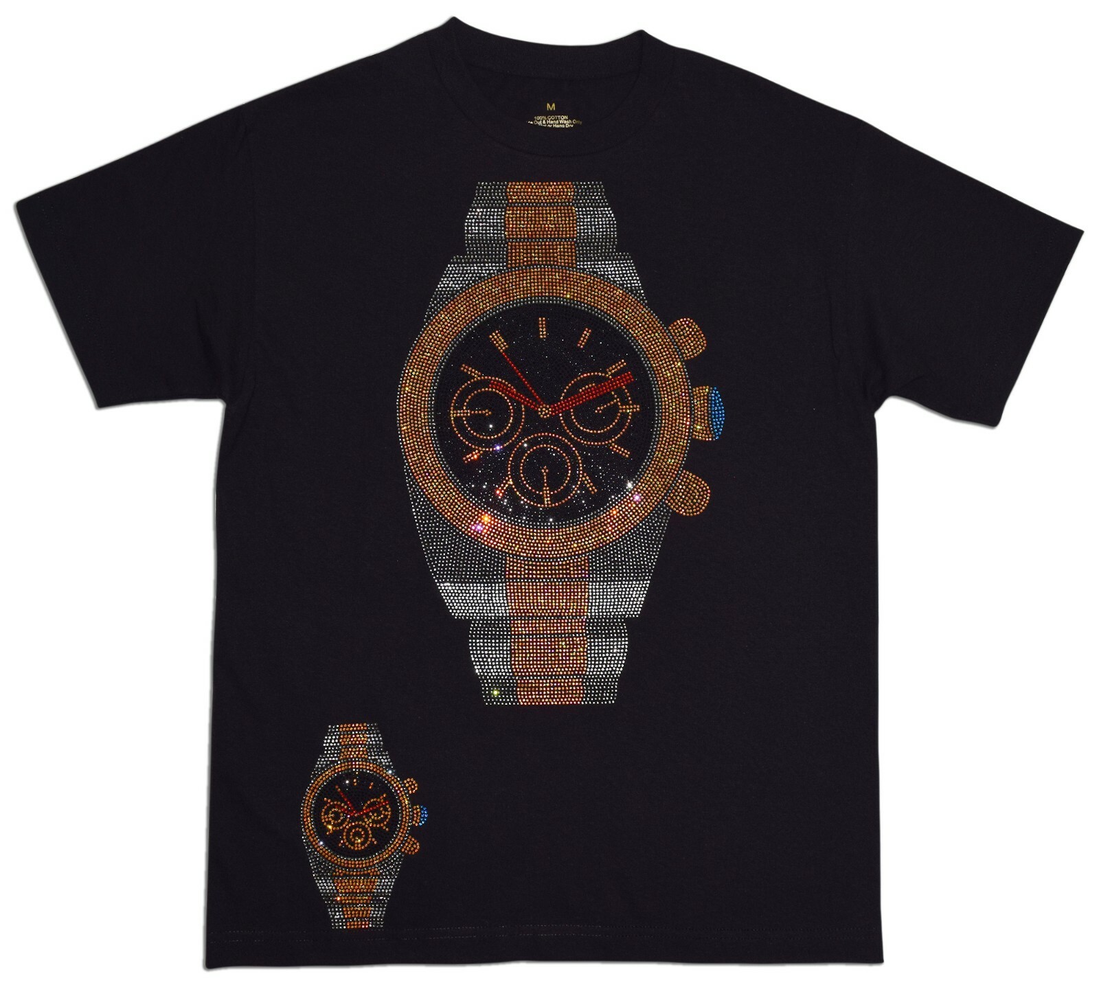 Watch Tee T Watch Hot Fix Rhinestones New Black Men Graphic T-Shirt