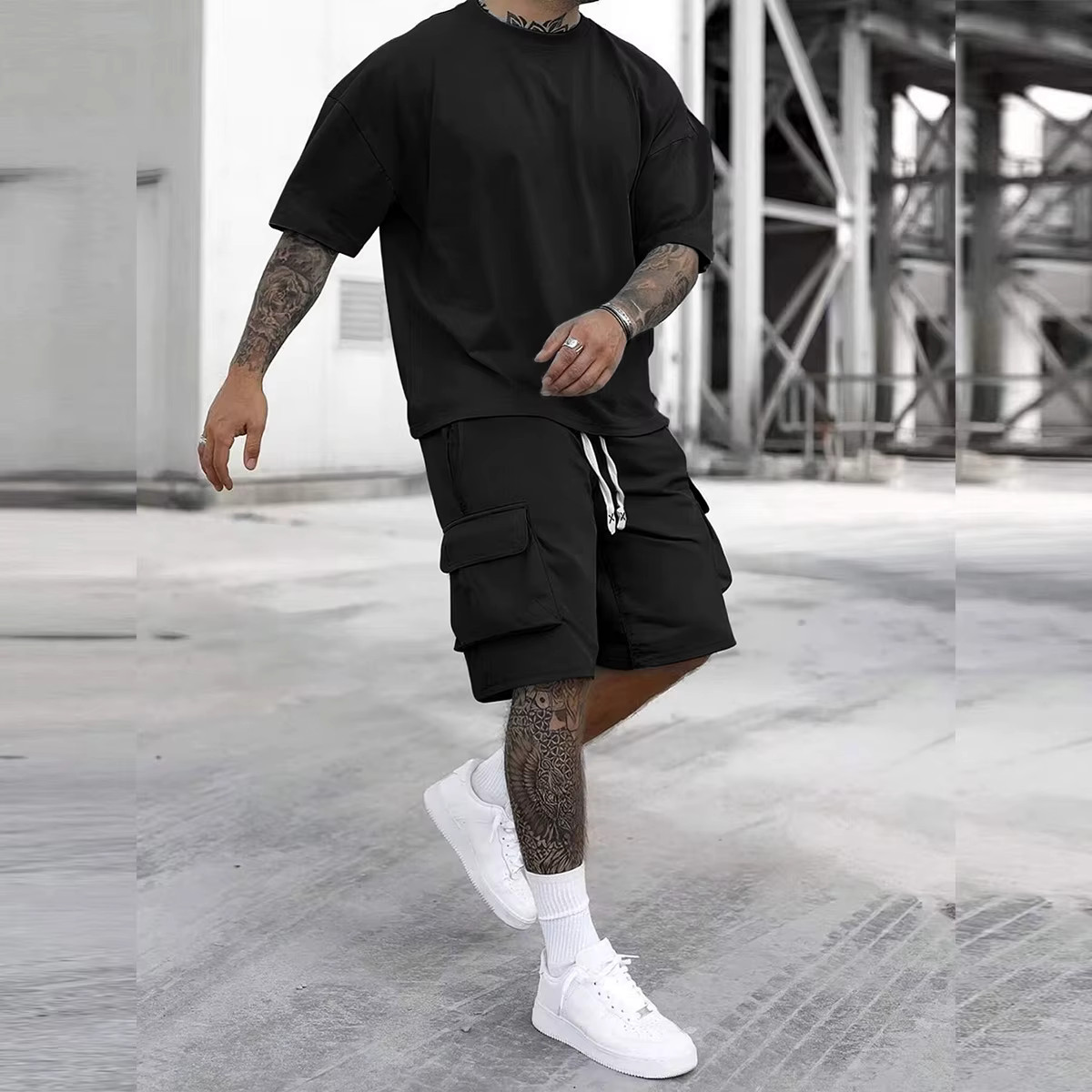 2 Pack Men's Cargo Pants & T Shirt Set Multi Pocket Casual Athletic Outfit gallery