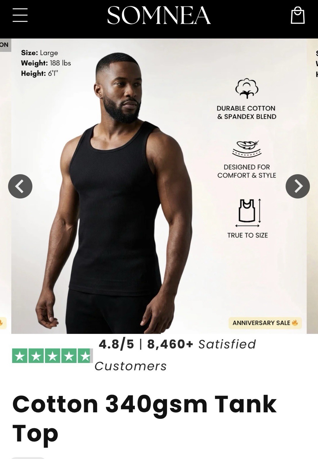 Men’s Somnea Ribbed Tank 2XL Black , Shape Stretch NEW! 3 Pack gallery