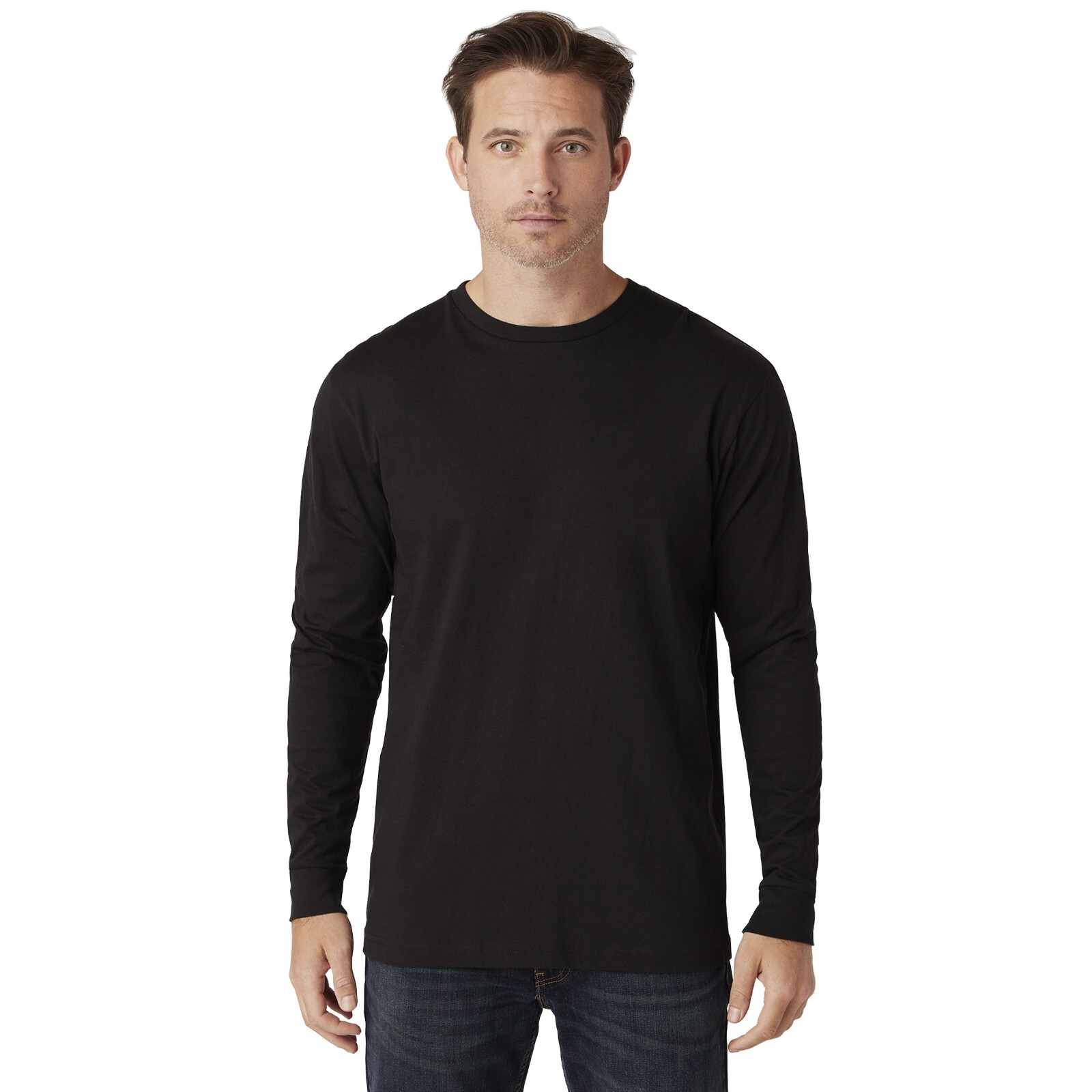 River Road Mens Long Sleeve T-Shirt Ribbed Cuffs Classic Crewneck Cotton Tee TOP