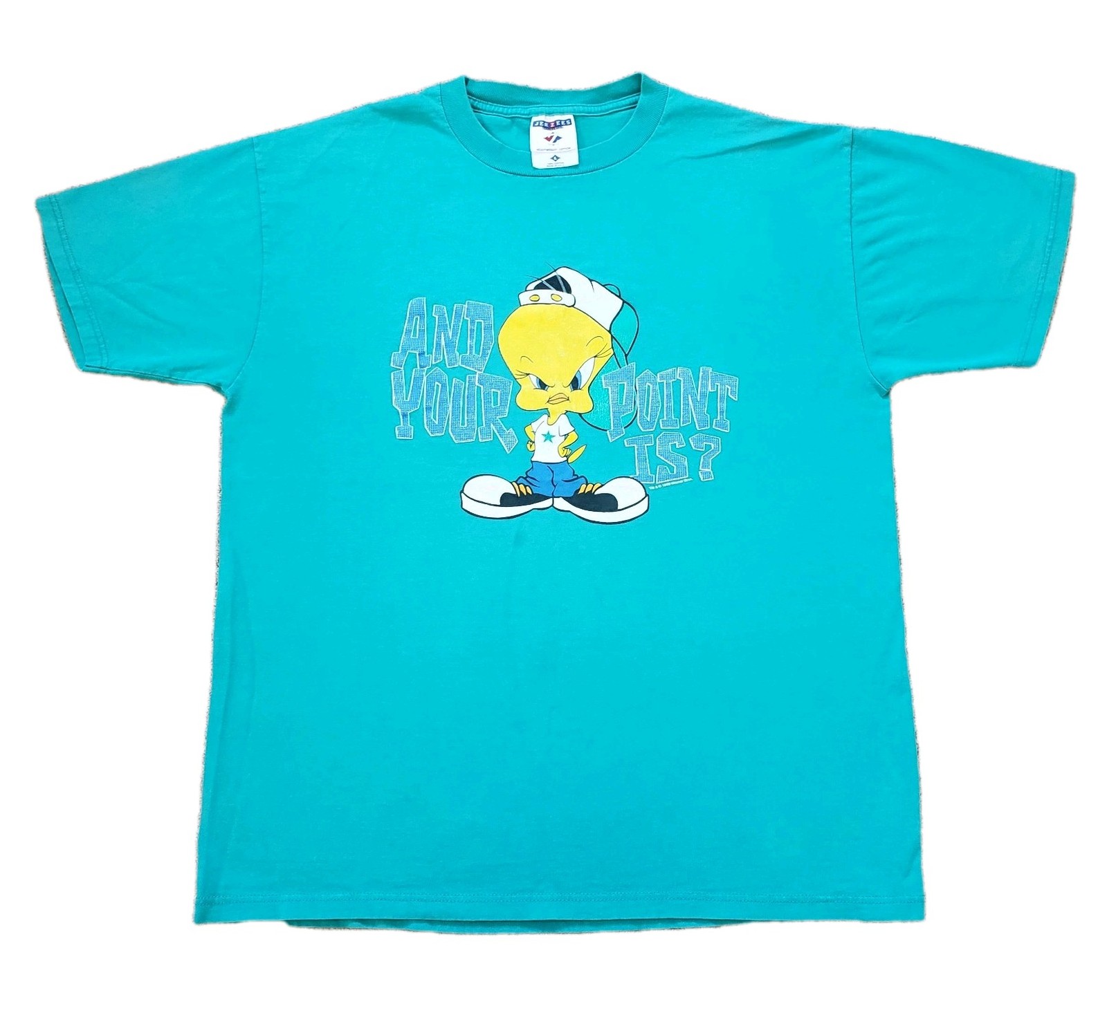 Vintage 90s Tweety And Your Point Is? Sz Large USA Made Aqua T-Shirt 1998 Warner gallery