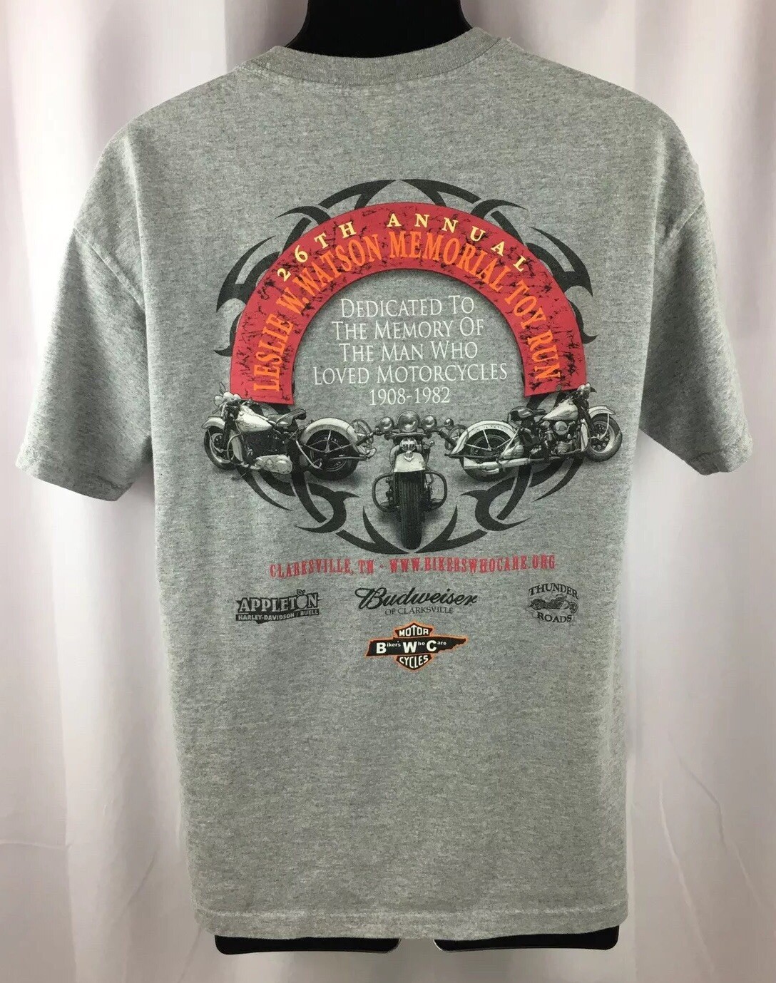 Ride to Remember 26th Leslie Watson Memorial Biker Mens Tshirt Silver Large gallery