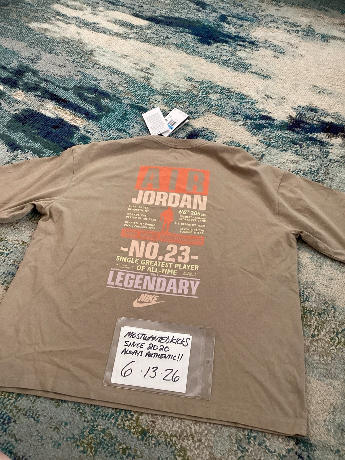 NWT Nike Air Jordan Flight Oversized T-Shirt Khaki & Iced Carmine Men’s Sz M gallery