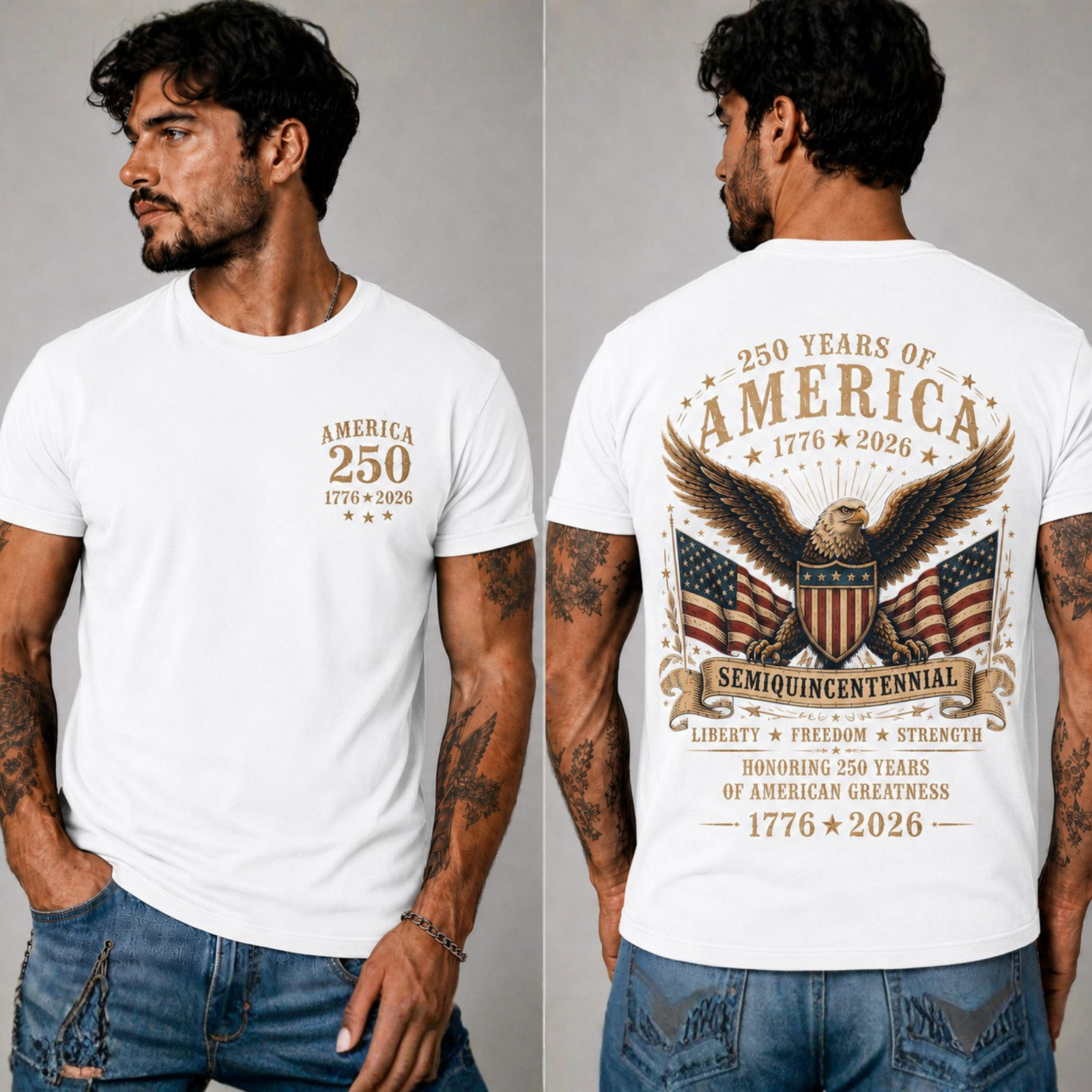 America 250th Anniversary Shirt 1776 2026 Patriotic Eagle Flag 4th July (S-5XL) gallery