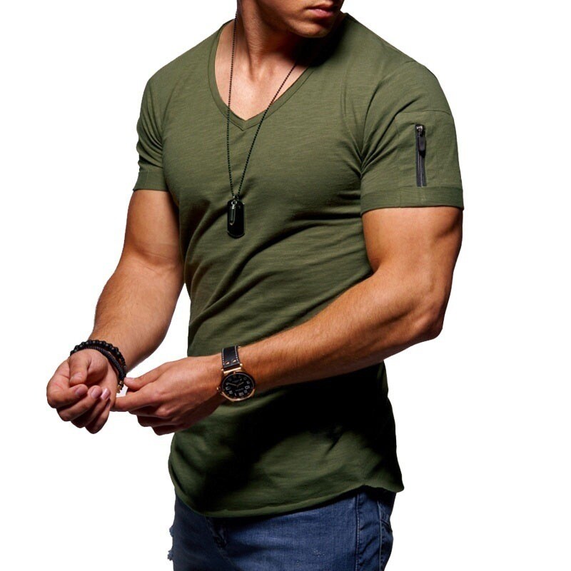 Mens Slim Fit Muscle T Shirt Tops Summer Casual V Neck Short Sleeve Blouse Tee gallery