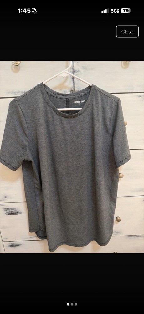 Lands’ End Men’s Gray Striped Crew Neck Short Sleeve T-Shirt Size L Regular
