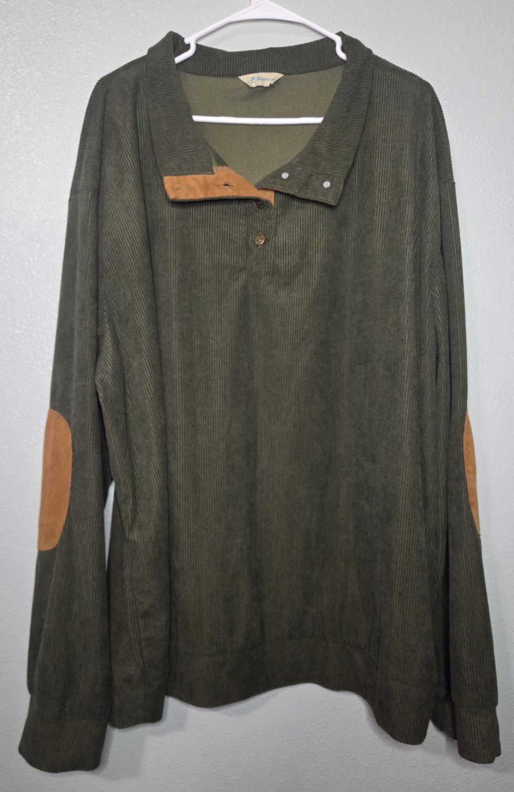 Rayaura Shirt Mens 3XL Corduroy Sweatshirt Stand Collar Pullover Elbow Patches gallery