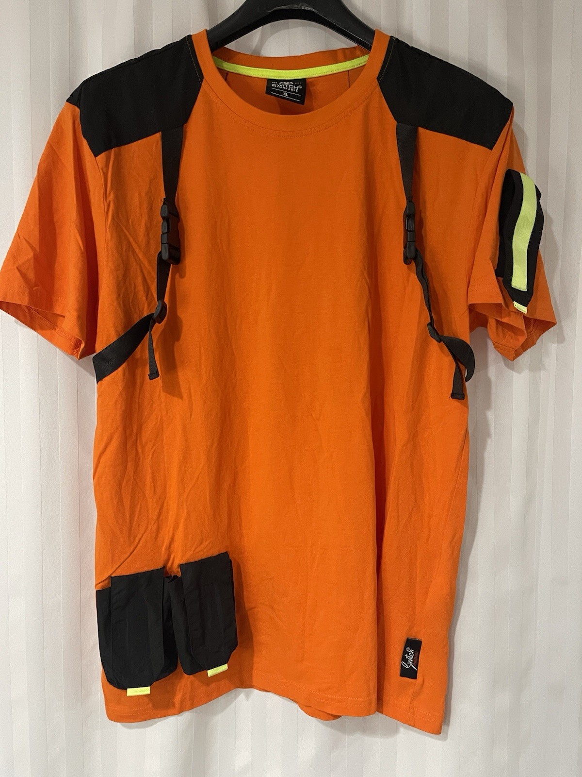 Vintage Switch Remarkable Buckle Pocket Strap T-shirt Orange Black XL Yellow gallery
