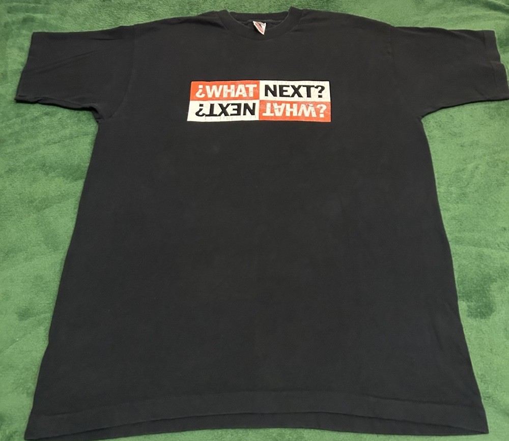 Vintage 90s What Next Graphic Tee Box Logo Black T-Shirt Mens Size XL