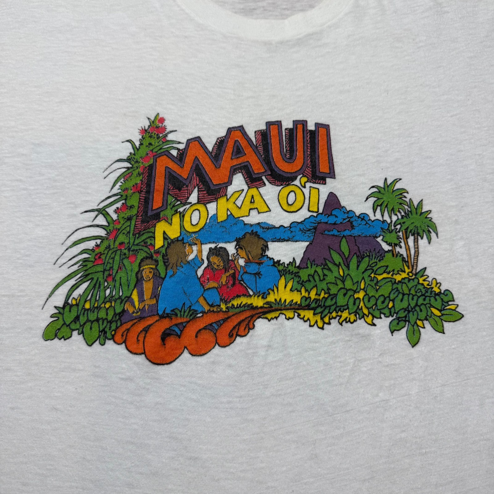 Vintage 70s Hanes Maui No Ka Oi Hawaii Tropical Island Graphic T-Shirt USA - XL gallery