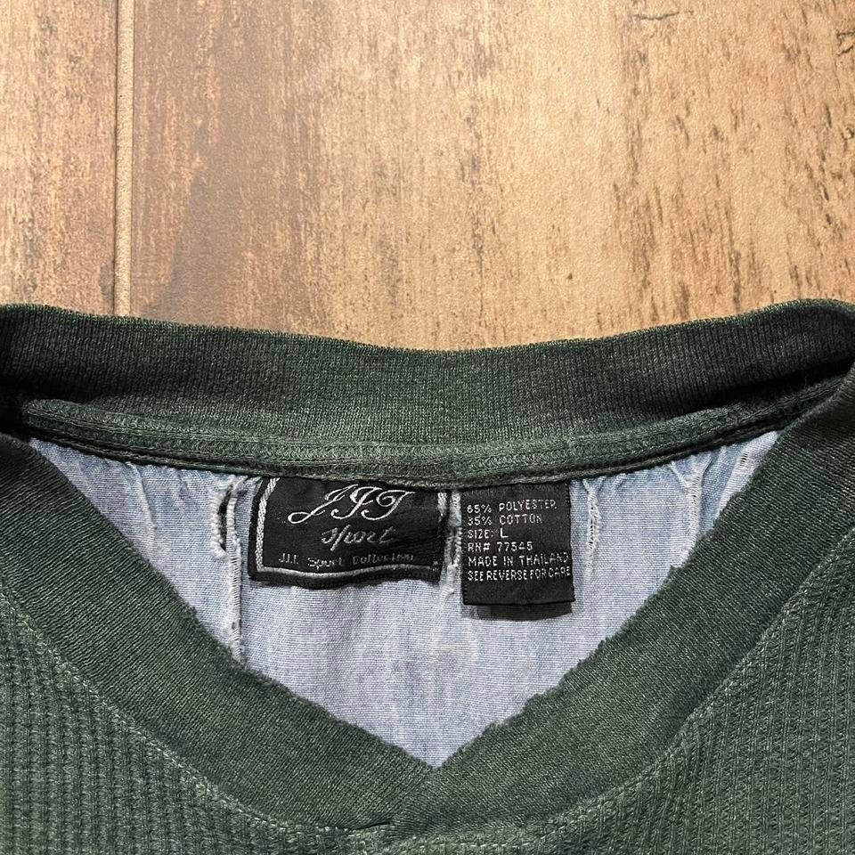 VTG JIT Sport Thermal Mens L Green Polycotton Henley Waffle-Knit Long-Sleeve 90s gallery