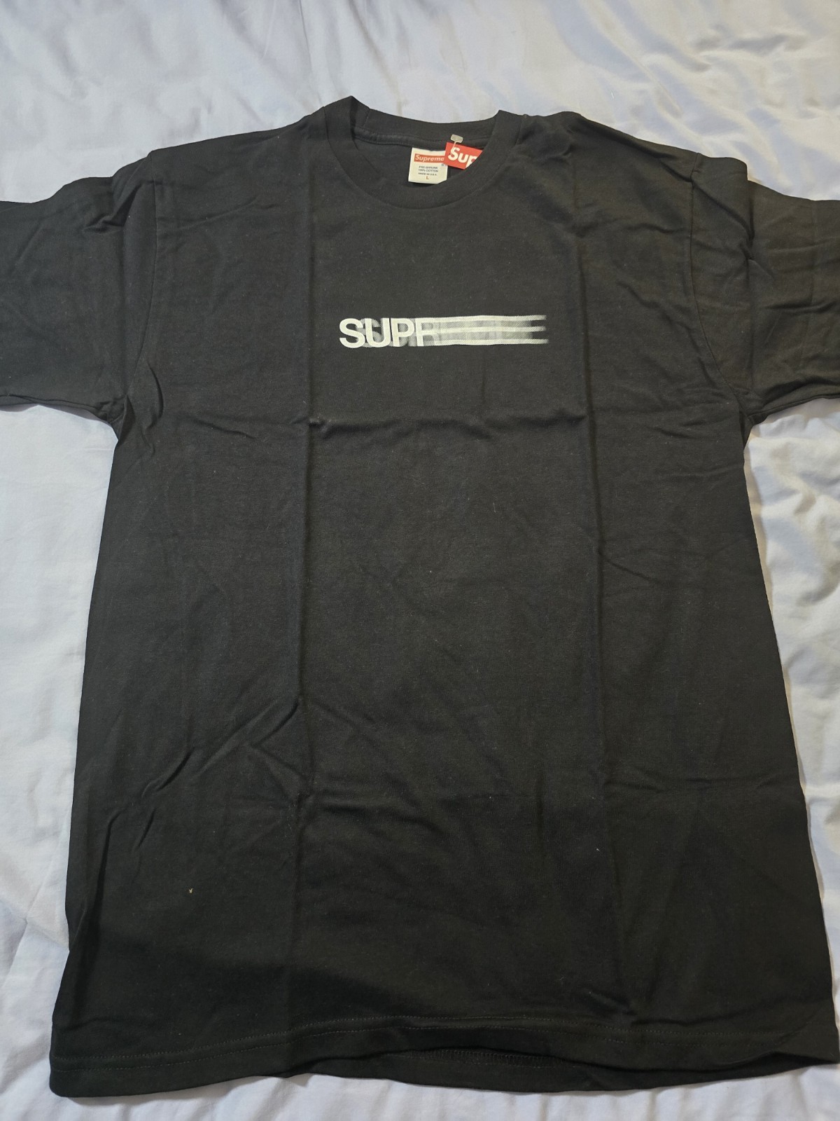 Supreme Motion Logo Tee T-shirt box Bogo Large Black white NEW SS16 gallery