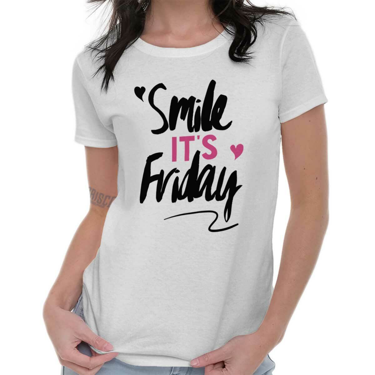 Smile Its Friday Funny Weekend TGIF Gift Womens Short Sleeve Ladies T Shirt