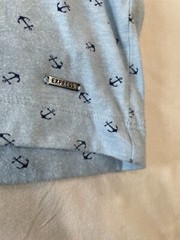 Blue Express Pattern V-Neck Short Sleeve T-shirt Size S
