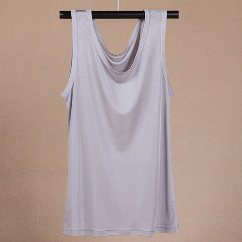 Men’s 100% Silk Tank Tops Crew Collar Sleeveless T-Shirt Knitted Undershirt Tops