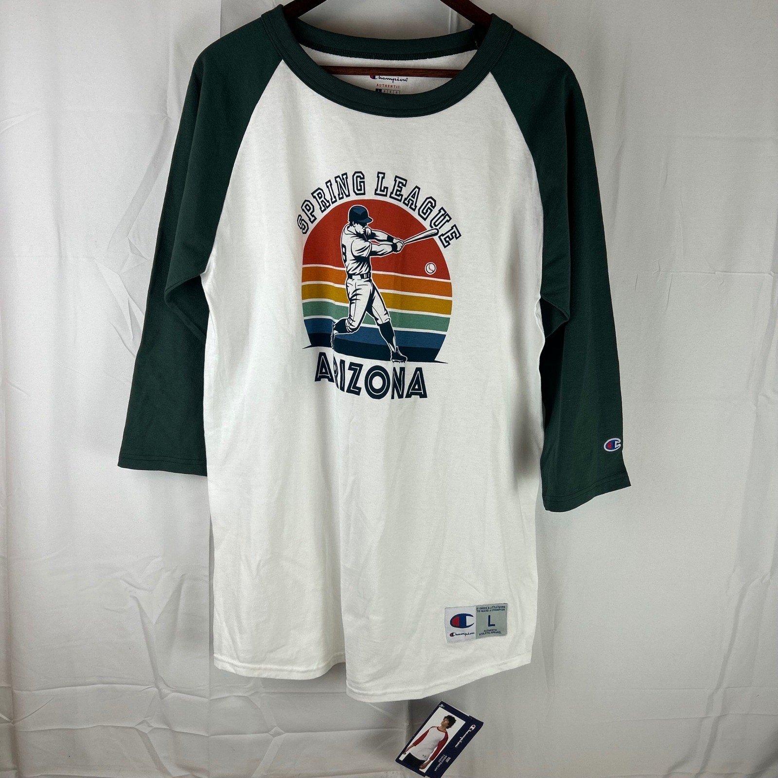 Champion Raglan T-Shirt Mens Large White Green Arizona Spring League T137 gallery