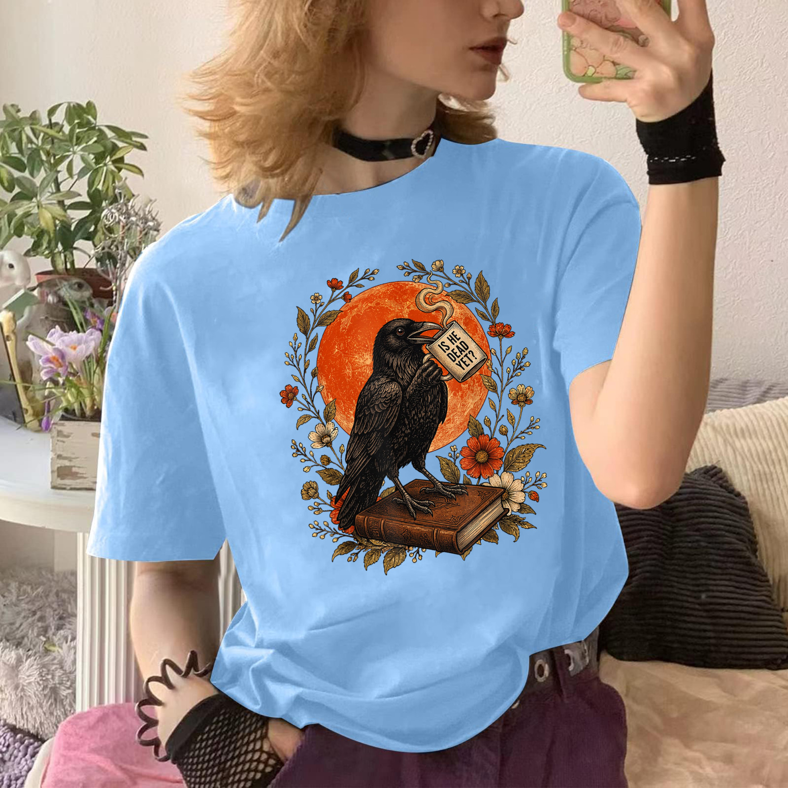 is He Vintage Dead Yet Dark Crow Raven Bird Humor Gothic T-Shirt gallery