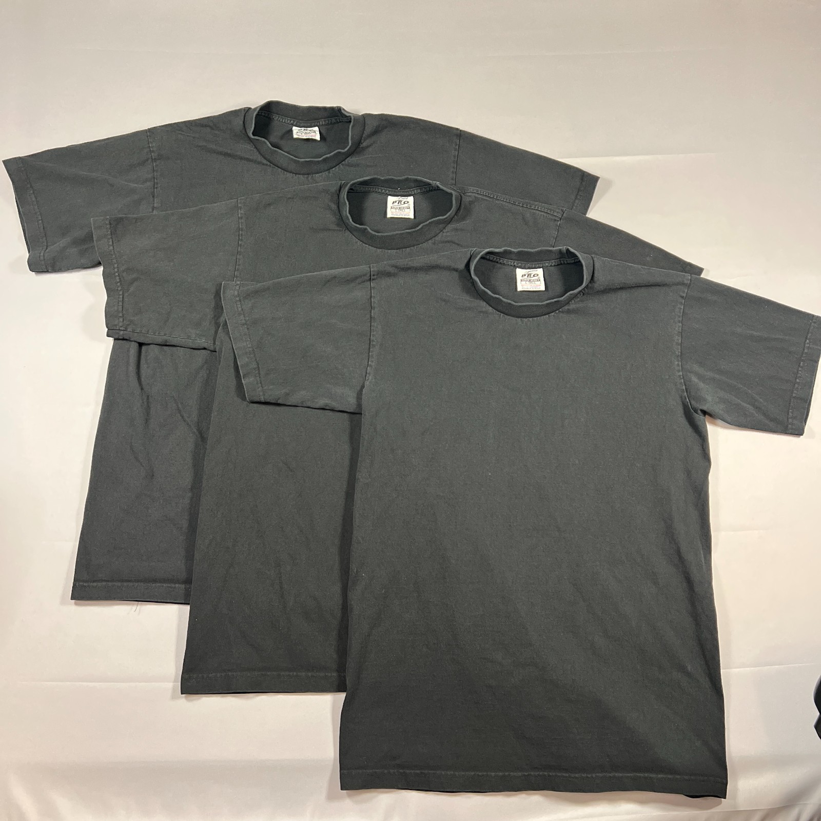 Set Of 3 Pro 5 Super Heavy T Shirt Mens L Black Faded Cotton Snug Fitting Neck gallery