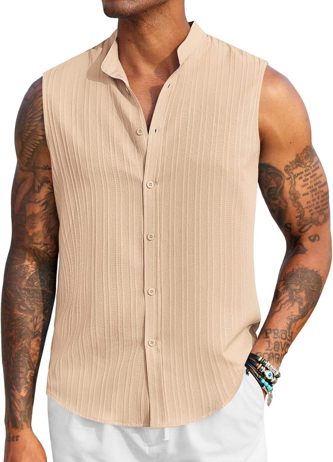 Mens Sleeveless Summer Shirts Beach Tank Tops Button Up Tank Shirt for Vacation gallery