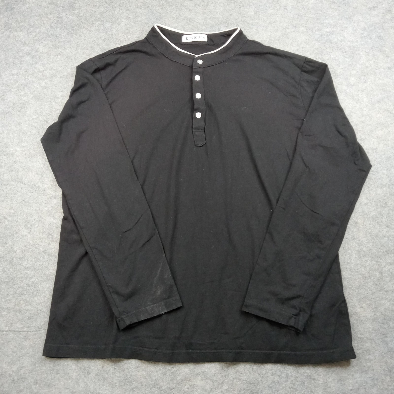 Kuyigo Shirt Mens XL Black Long Sleeve Henley Mandarin Collar Stretch Casual