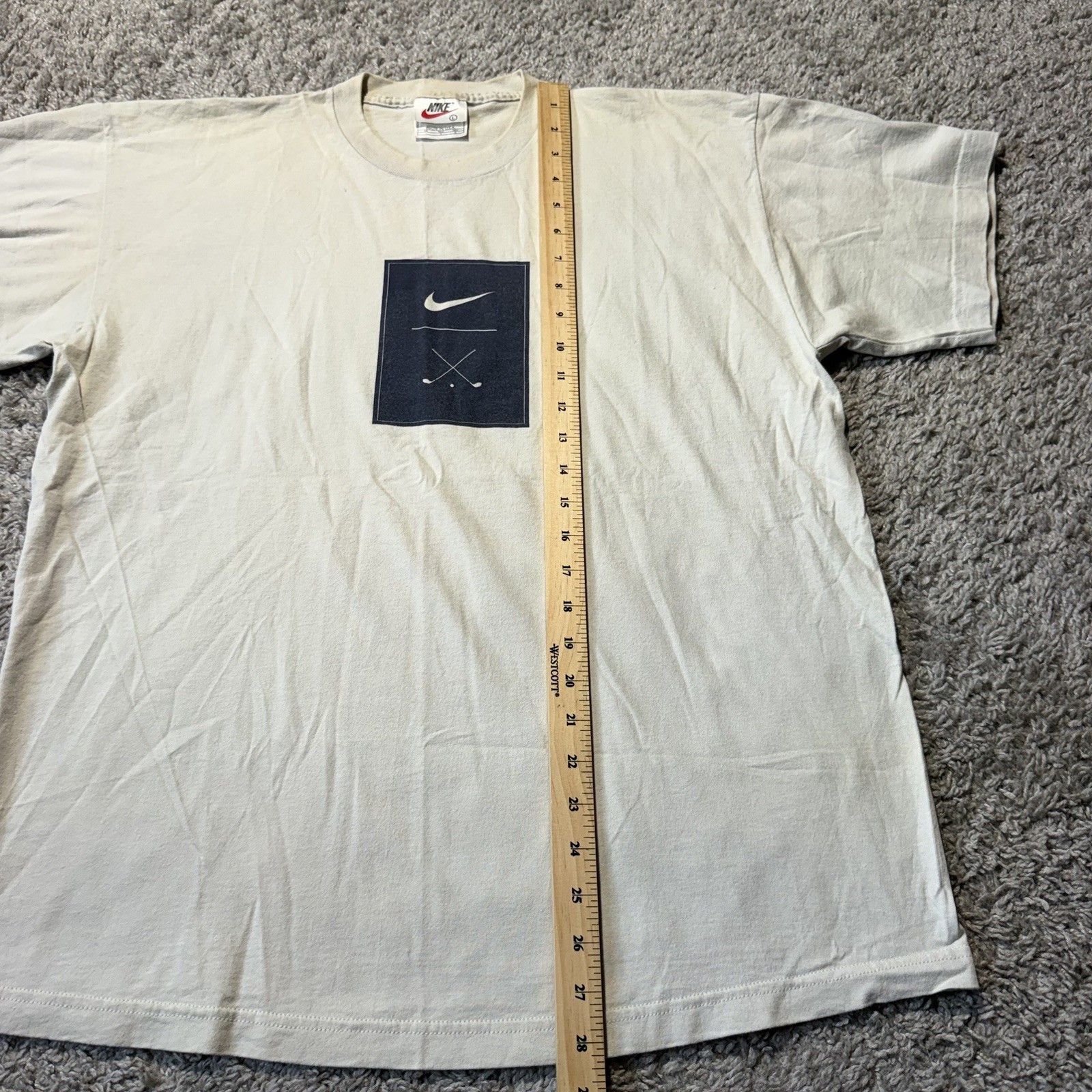 90s Vintage Nike Golf Swoosh Tee Large White Cream Tiger Woods Made USA Cotton gallery
