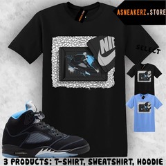 Shirt Matching AJ 5 Black UNC Blue 2026 Match Sneaker Shoebox 5s T-Shirt