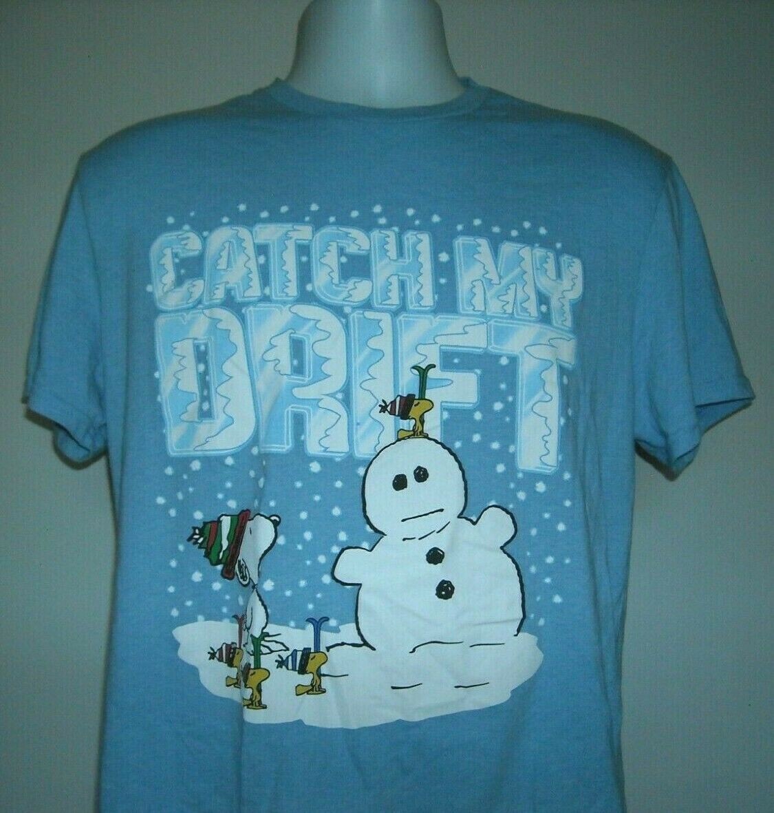 Snoopy Woodstock Snowman Catch My Drift T Shirt Large Cotton Poly Blend gallery