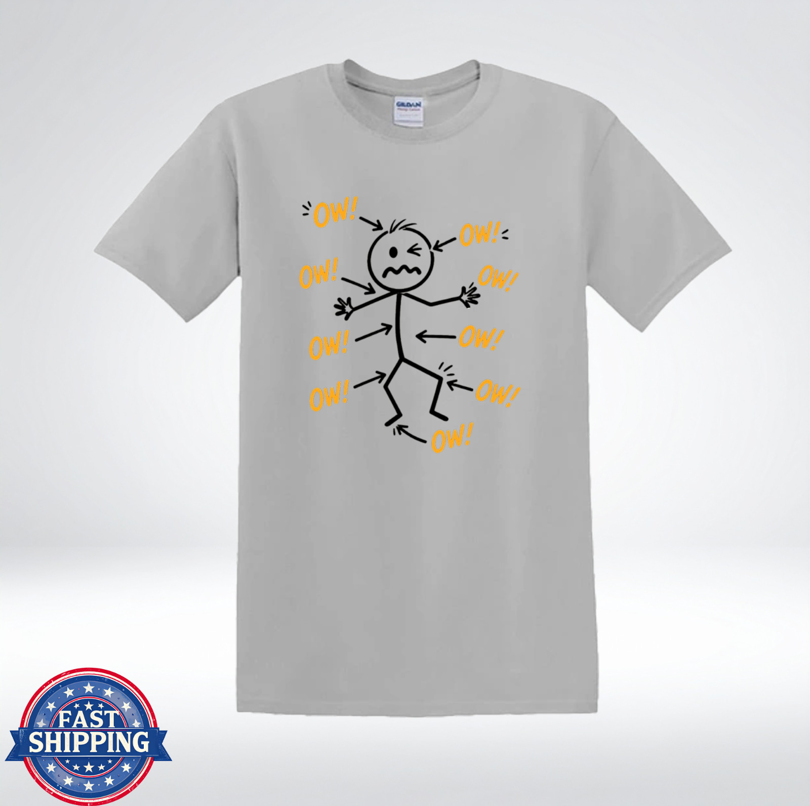 Funny OW Pain Stick Figure Shirt Body Ache Humor T-Shirt gallery