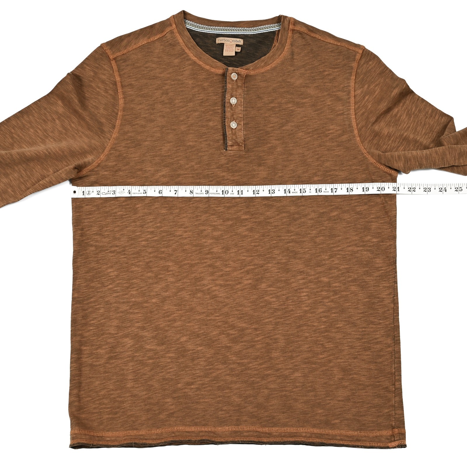 Carbon 2 Cobalt Men's M Heather Brown Cotton Long Sleeve Henley Shirt Casual gallery