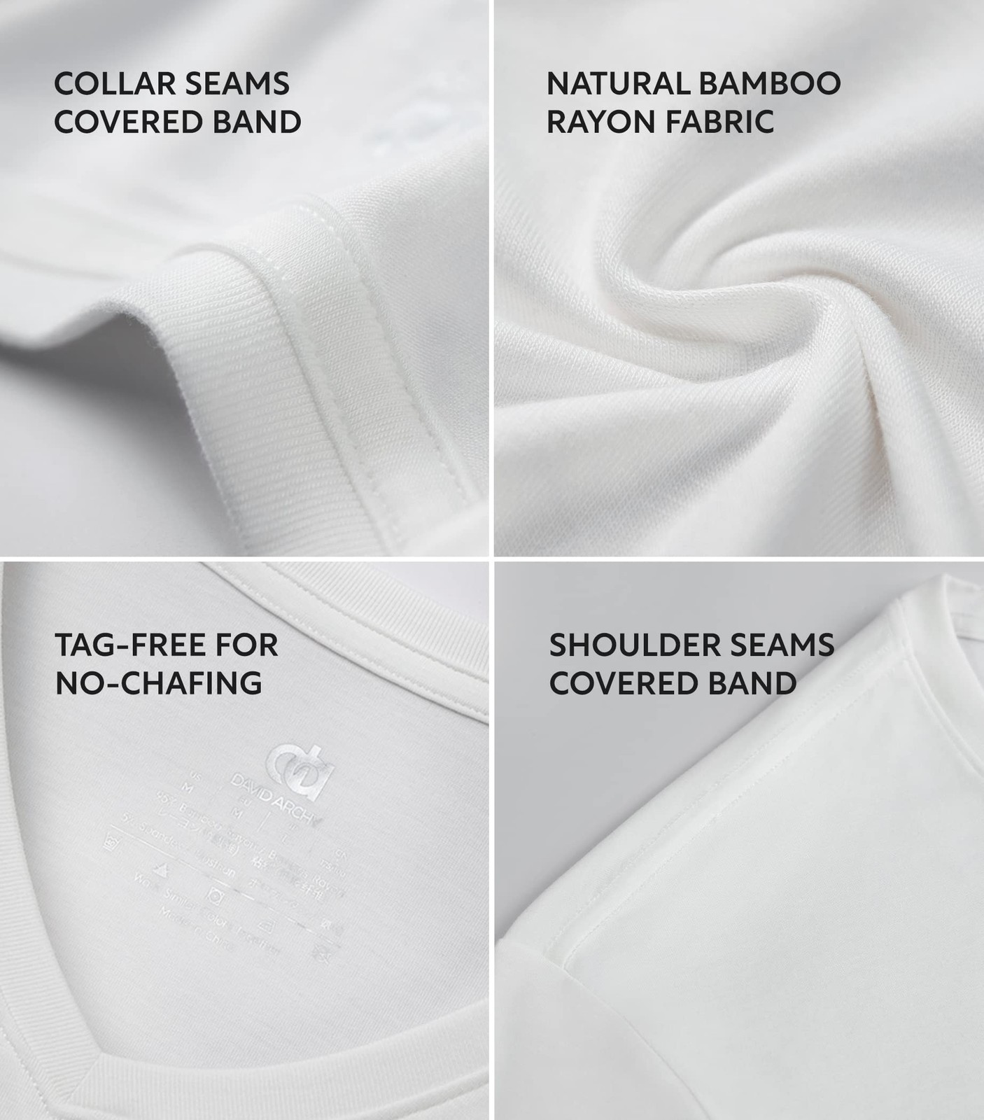 DAVID ARCHY Men's Undershirt Bamboo Rayon MoistureWicking White TShirts Stret... gallery