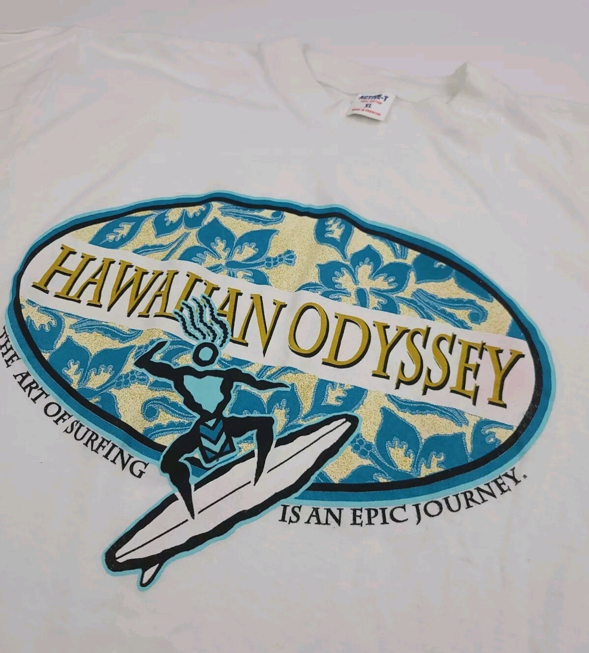 Vintage 90s Hawaiian Odyssey Surfing Print T Shirt Vtg Surf Sport Beach USA XL gallery