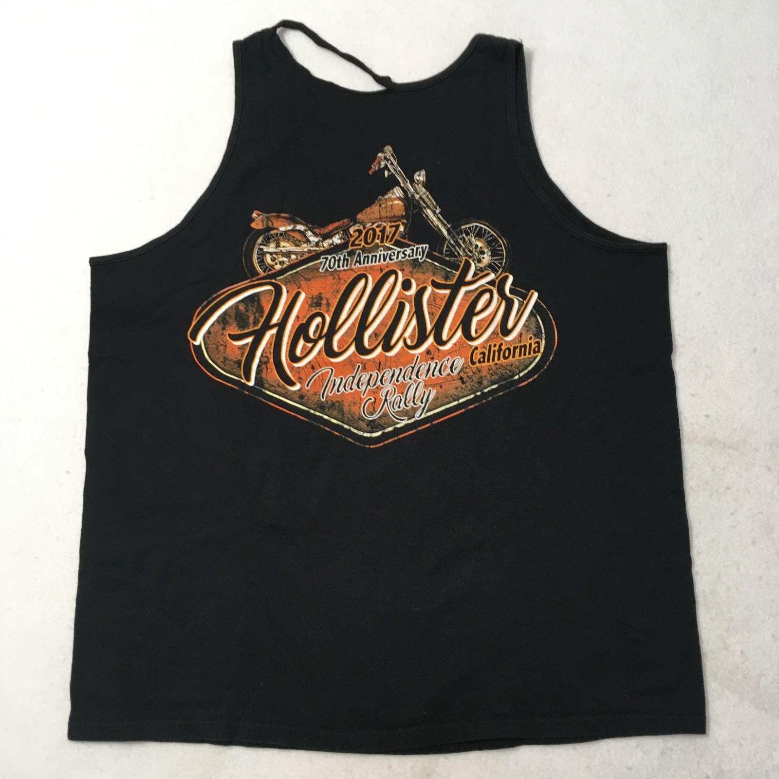 MOTORCYCLE RALLY HOLLISTER TANK Double Sided 70TH Mens XXL 2XL distress strap