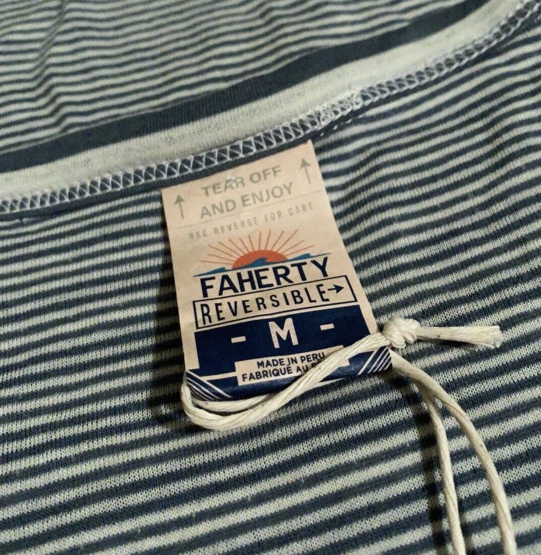 NEW Faherty Men's Medium Marine Ivory Stripe Cloud Long Sleeve Reversable Tee M gallery
