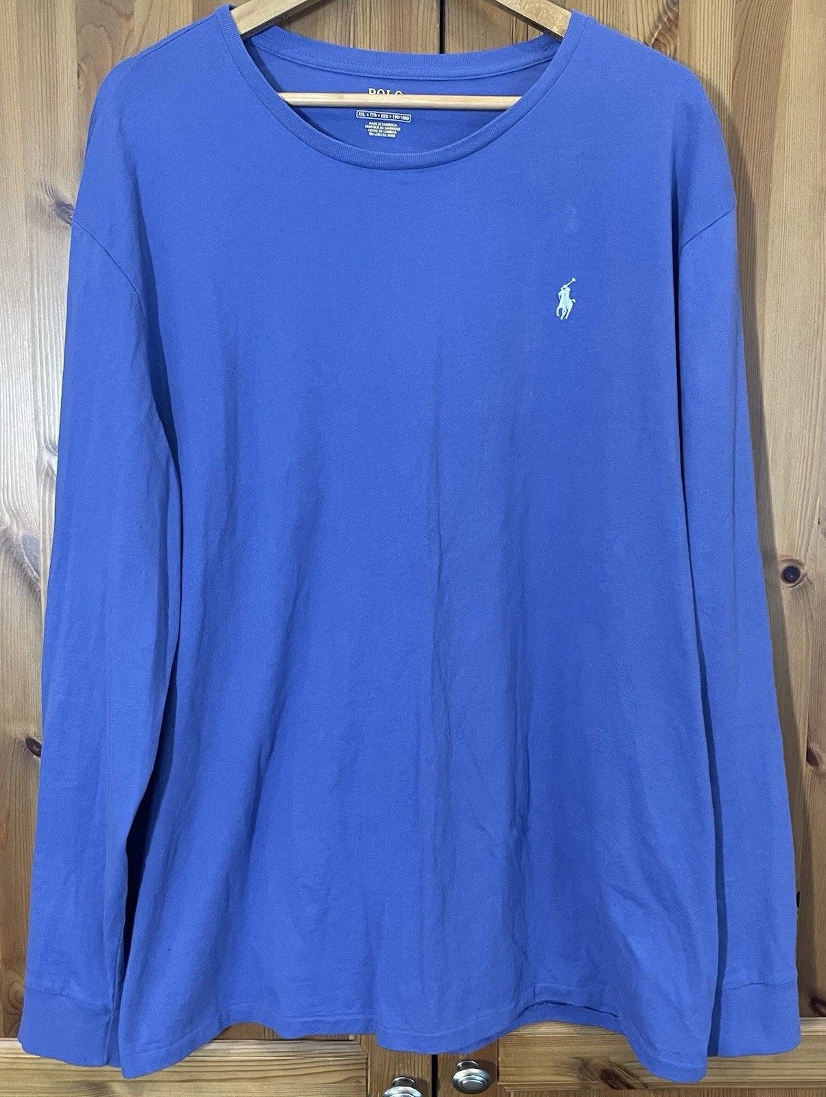 Polo Ralph Lauren Long Sleeve Crewneck Tee Shirt Periwinkle Blue Cotton Mens XXL gallery
