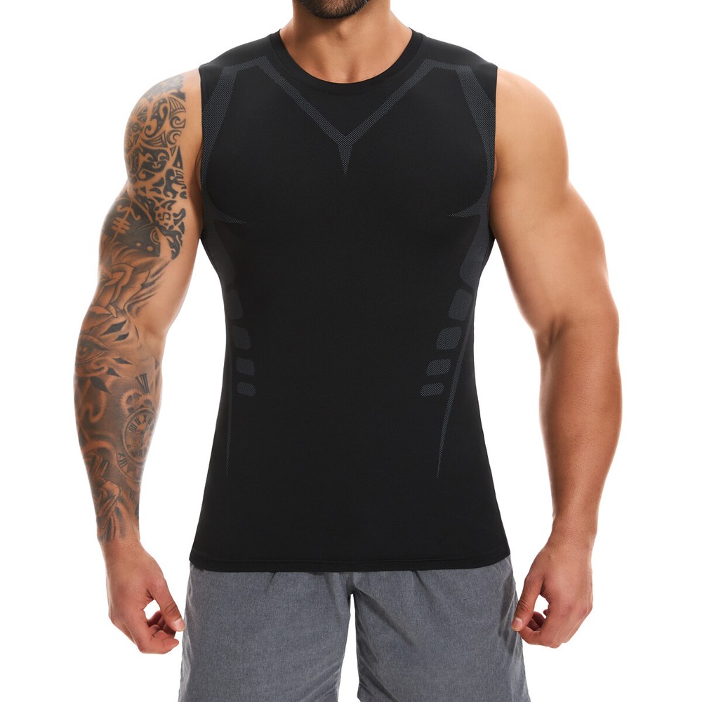 Mens Compression Tank Top Vest Sleeveless Athletic Bodybuilding Muscle Shirt Gym