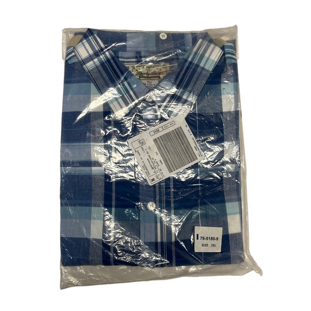 NWT Liberty Blues 79-5180-9 Blue White Plaid Collared Short Sleeve Tall 3XL gallery