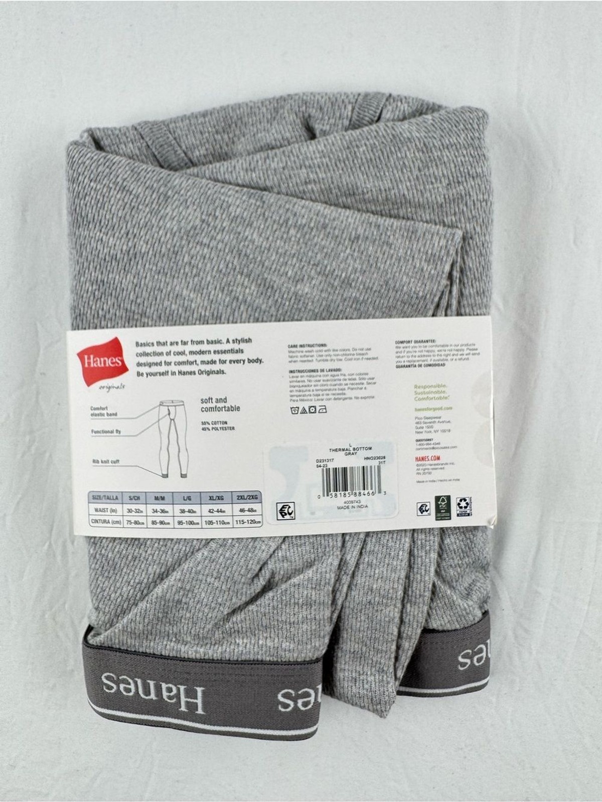 Hanes Men's Tagless Pull On Elastic Waist Gray Thermal Pant gallery