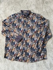 Johnston & Murphy Printed Floral Men’s Shirt Navy Watercolor Long Sleeve Size L