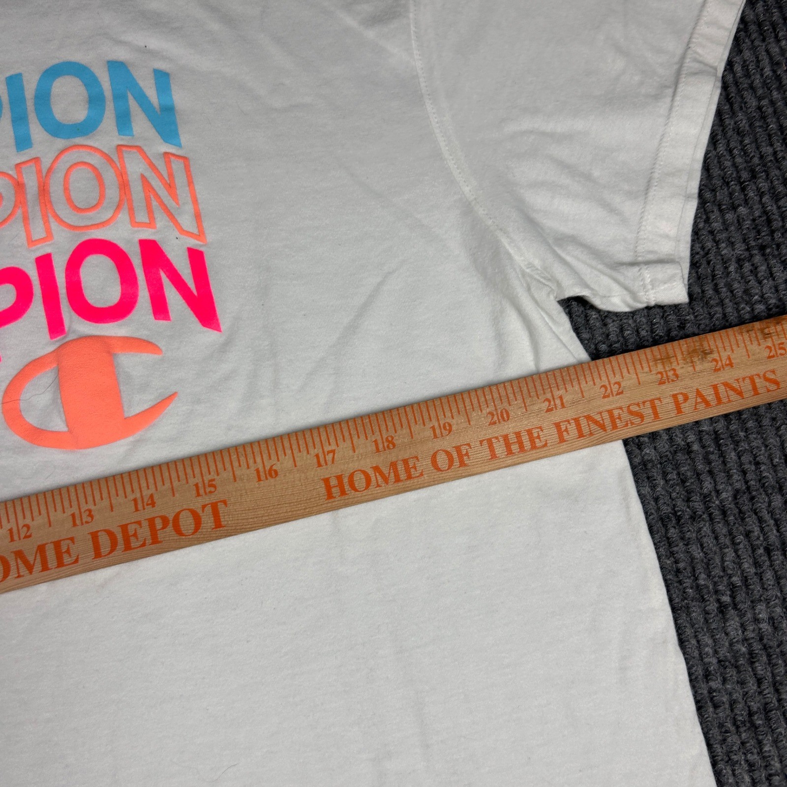 Champion Shirt Mens XL White Graphic Neon Pink Blue Orange Logo Tee gallery