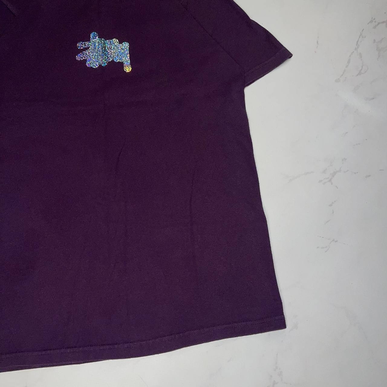 Vintage STUSSY T-Shirt Purple Glitter Logo Y2K Casual Tee Size S gallery